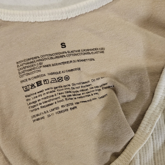Muji Women's Cotton Stretch Ribbed Short Tank Top with Bra - S - Picture 4 of 12